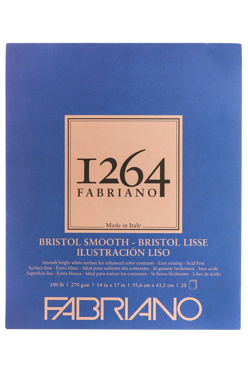 Fabriano 1264 Bristol Smooth Paper - 100 lb (270 gsm) Tape-Bound Pad - 20 Sheets 14X17"