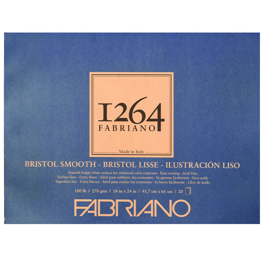 Fabriano 1264 Bristol Smooth Paper - 100 lb (270 gsm) Tape-Bound Pad - 20 Sheets 18X24"