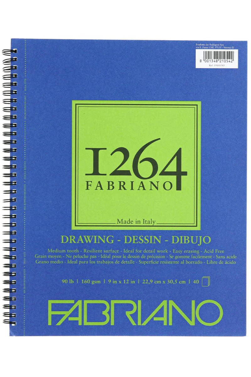 Fabriano 1264 Drawing 90 lb (160 gsm) Wire-Bound Pad - 40 Sheets 9X12"