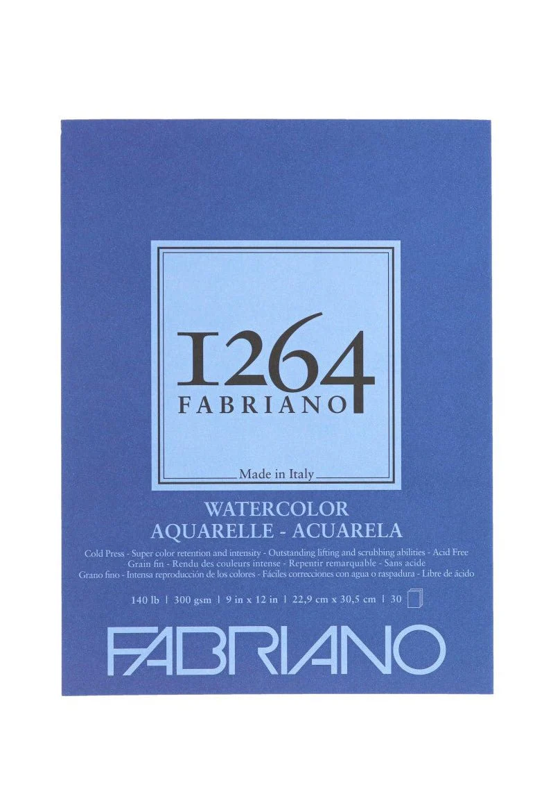 Fabriano 1264 Watercolor 140 lb (300 gsm) Cold Press Tape-Bound Pad - 30 Sheets 9 x12"
