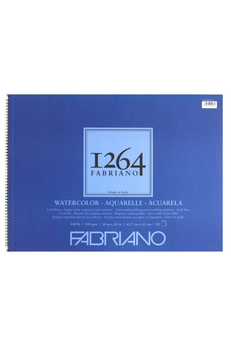Fabriano 1264 Watercolor 140 lb (300 gsm) Cold Press Spiral-Bound Pad - 20 Sheets 18X24"
