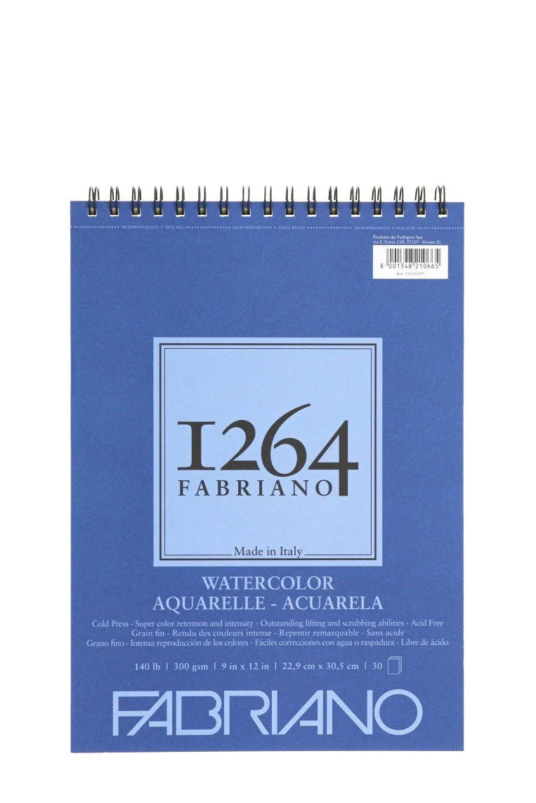 Fabriano 1264 Watercolor 140 lb Cold Press Spiral-Bound Pad - 9" x 12"