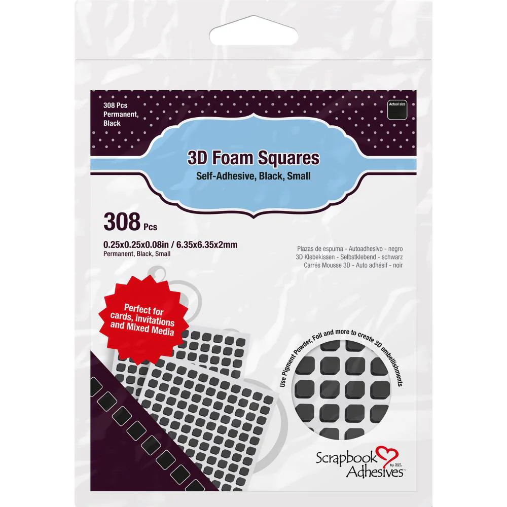 Scrapbook Adhesives 3D Self-Adhesive Foam Squares 0.25 X 0.25 x 0.08 inch - Black - Pack of 308
