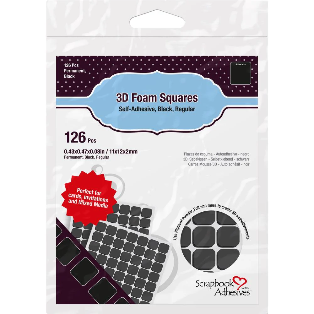 Scrapbook Adhesives 3D Self-Adhesive Foam Squares 0.43 X 0.47 x 0.08 inch - Black - Pack of 126