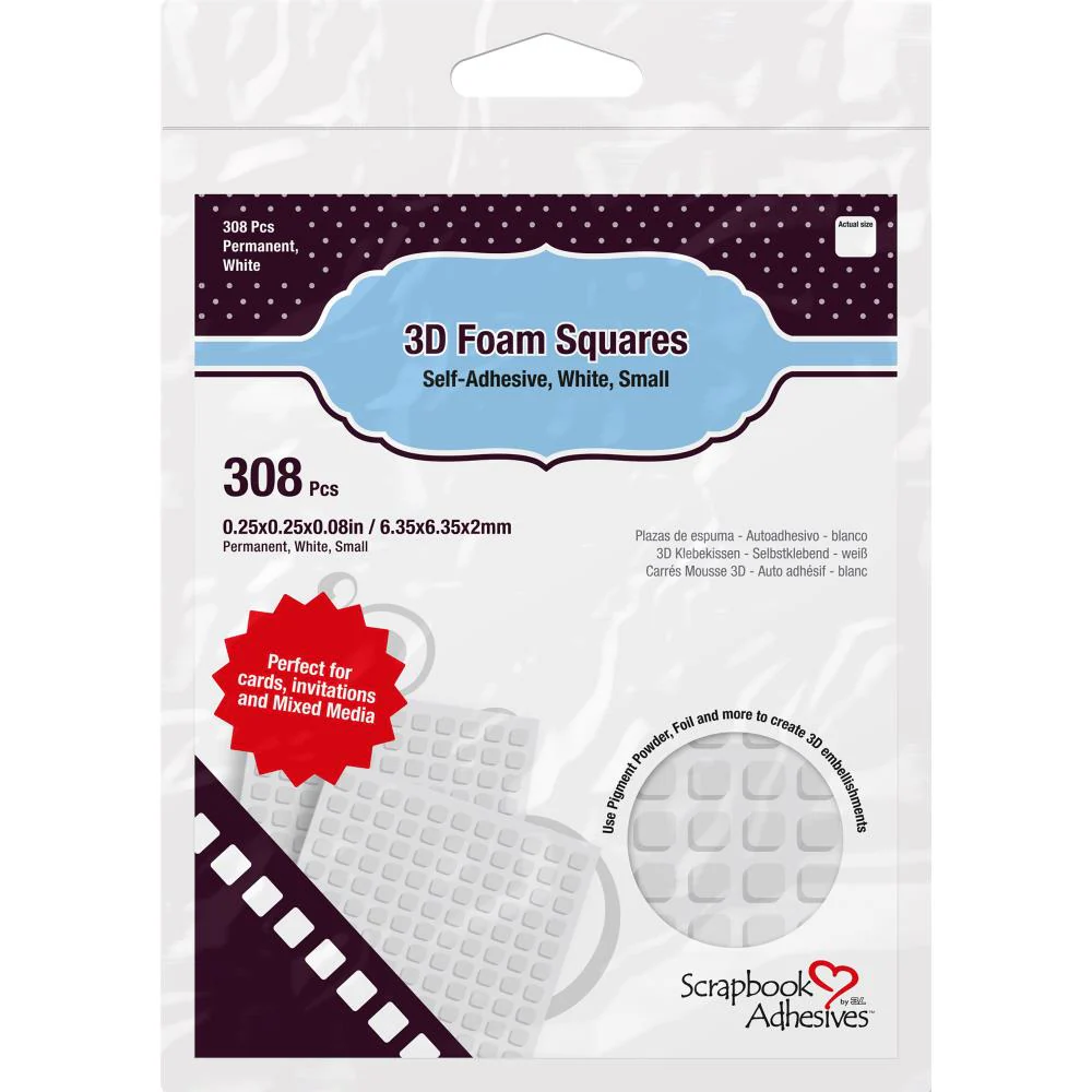 Scrapbook Adhesives 3D Self-Adhesive Foam Squares 0.25 X 0.25 x 0.08 inch - White - Pack of 308