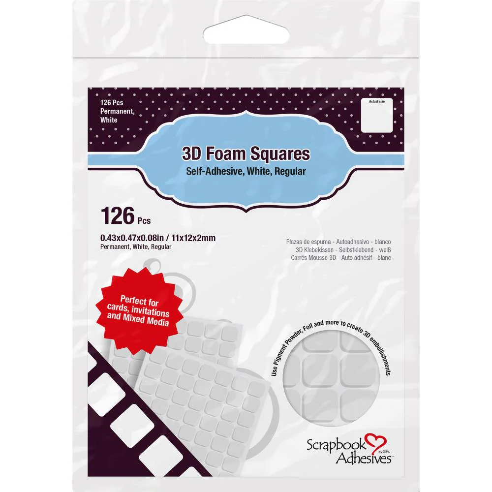 Scrapbook Adhesives 3D Self-Adhesive Foam Squares 0.43 X 0.47 x 0.08 inch - White - Pack of 126