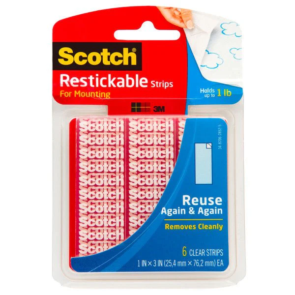 3M Scotch Reusable Mounting Strips - 1 inch x 3 inch - pack of 6