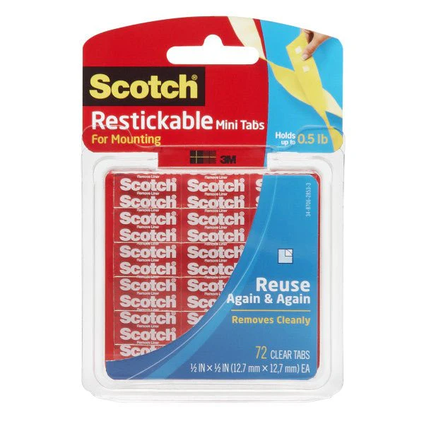 3M Scotch Reusable Mounting Tabs - .5 inch x .5 inch - 72 pack