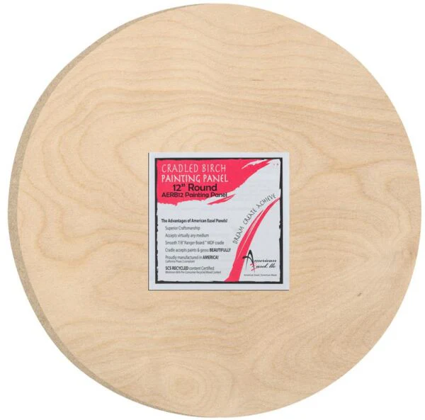 American Easel Cradled Birch Panel - 12 inch - Round - 7/8 inch Deep