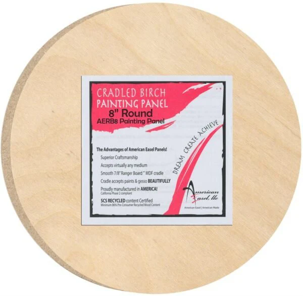 American Easel Cradled Birch Panel - 8 inch - Round - 7/8 inch Deep