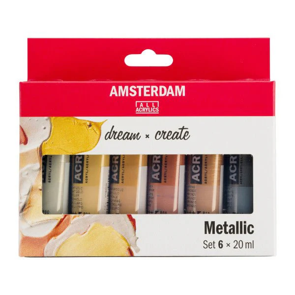 Amsterdam Standard Series Acrylic Paint 6 Color Set - 20 ml Tubes - Metallics