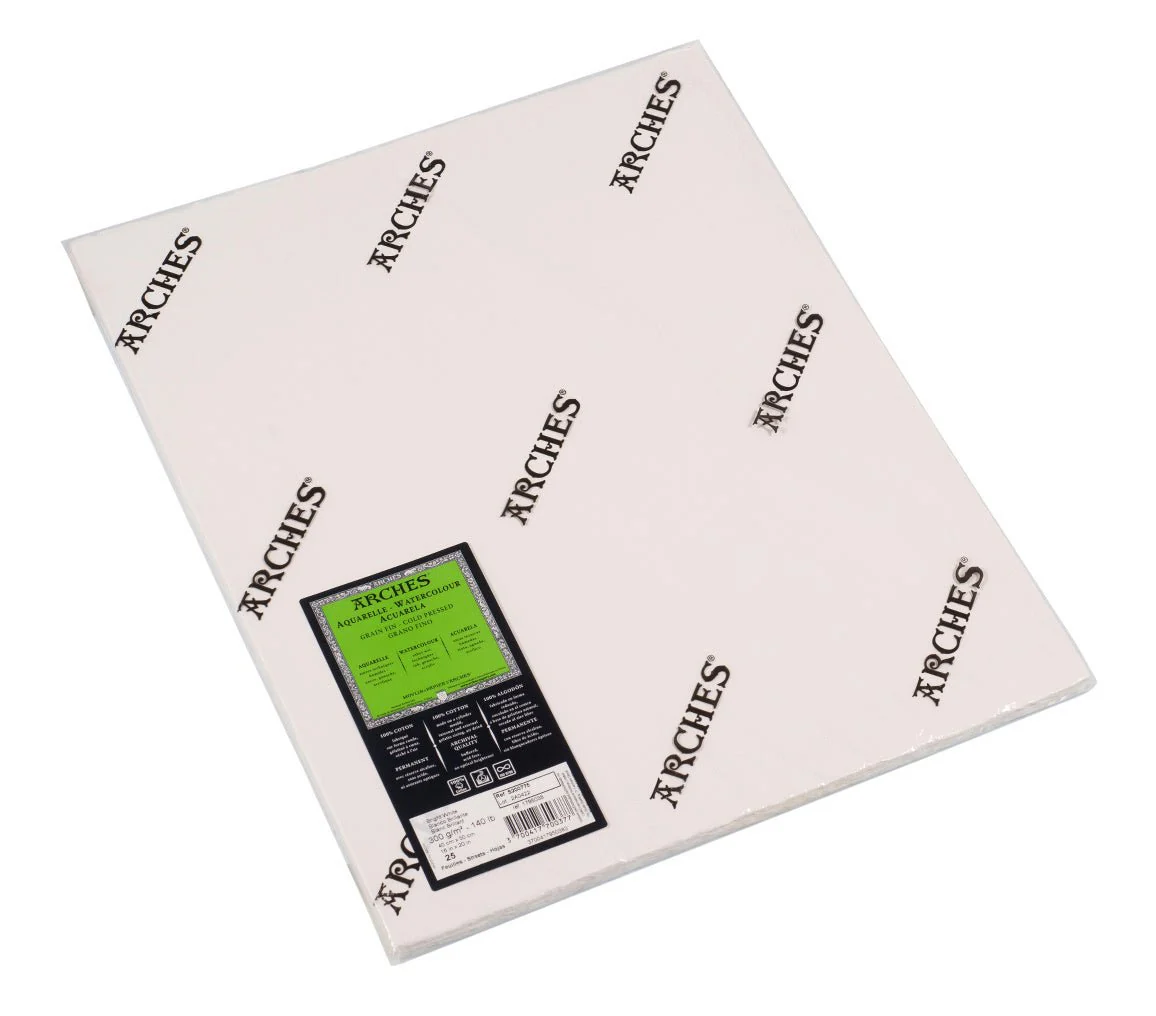 ARCHES Watercolor Paper - Cold Pressed - Bright White - 140 lb (300 gsm) 16x20 inch Pack of 25