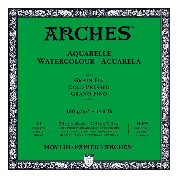 ARCHES Watercolor Block - Cold Pressed 140 lb  7.9x7.9 inch (20 Sheets)