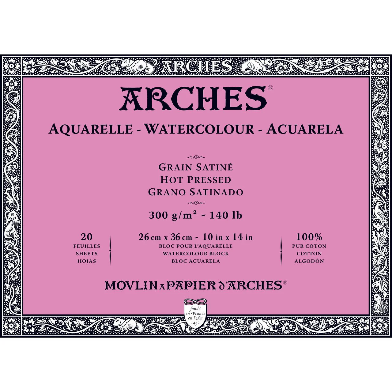 ARCHES Watercolor Block - Hot Pressed 140 lb 10x14 inch (20 Sheets)