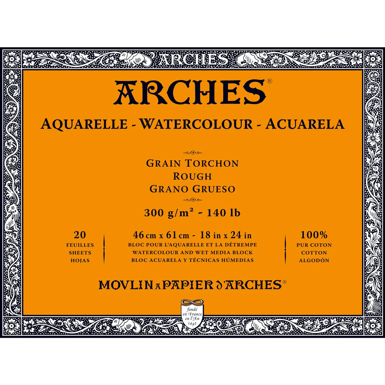 ARCHES Watercolor Block - Rough 140 lb 18x24 inch Block (20 Sheets)