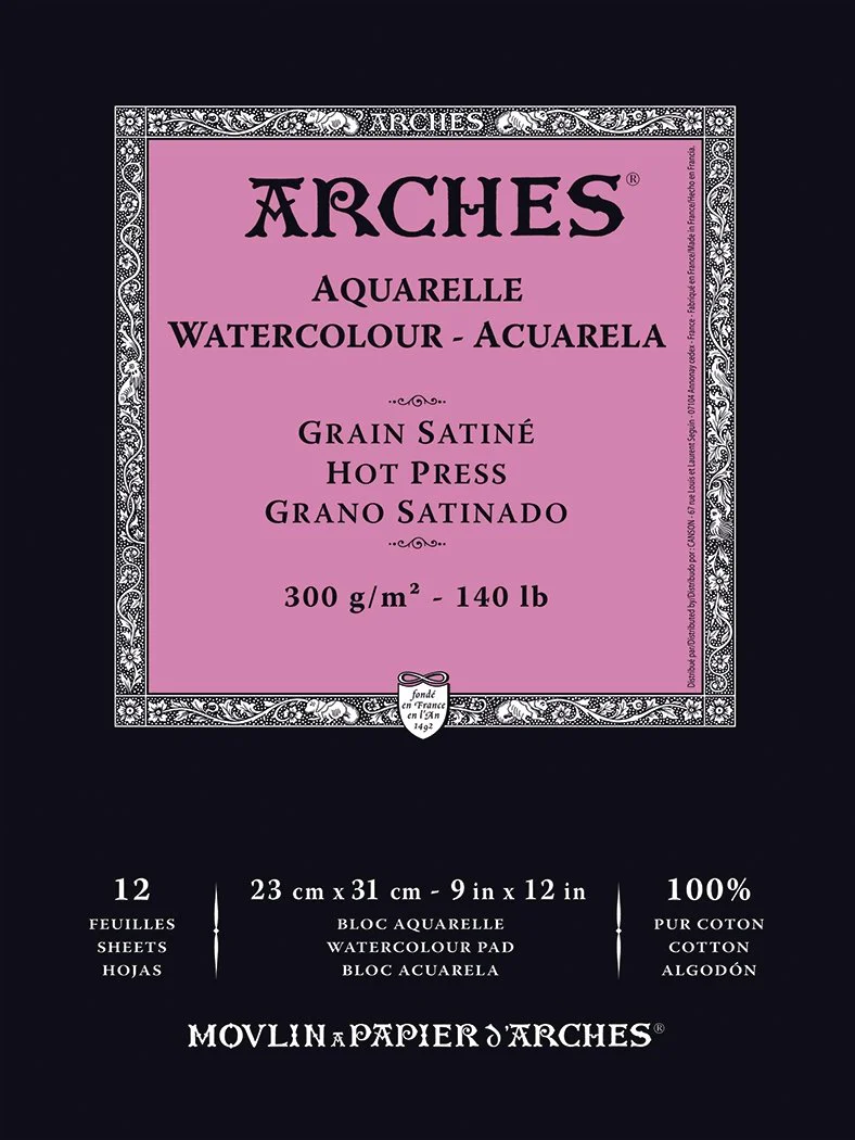 Arches Hot Pressed 140 lb. Watercolor Paper pad  9x12