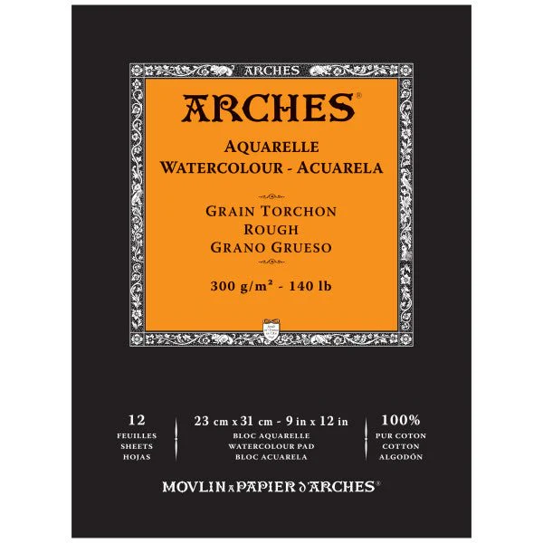 ARCHES Watercolour Rough Natural White 140 lb 300 gsm 9x12 inch Pad (12 Sheets)