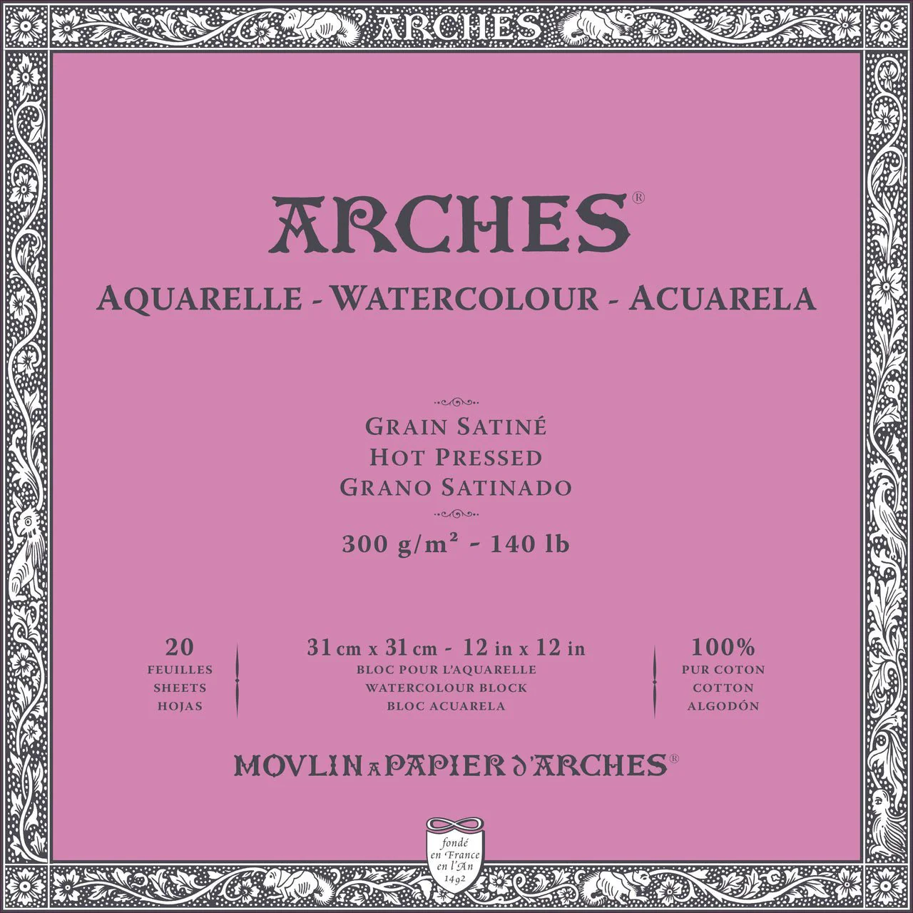ARCHES Watercolor Block - Hot Pressed 140 lb 12x12 inch (20 Sheets) (DISCONTINUED by manufacturer)