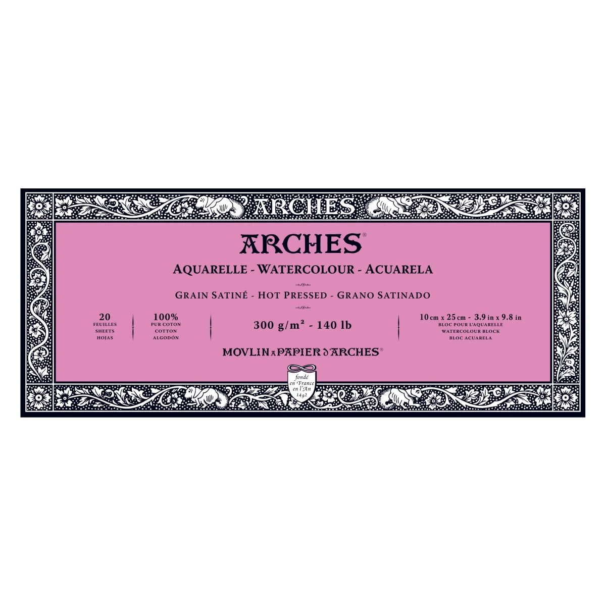 ARCHES Watercolor Block - Hot Pressed 140 lb 3.9x9.8 inch (20 Sheets)