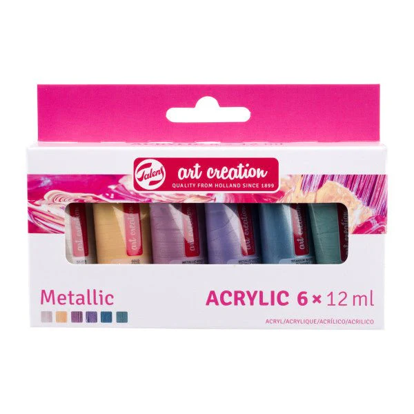Art Creation Acrylic Paint 6 Color Set - 12 ml Tubes - Metallic Colors