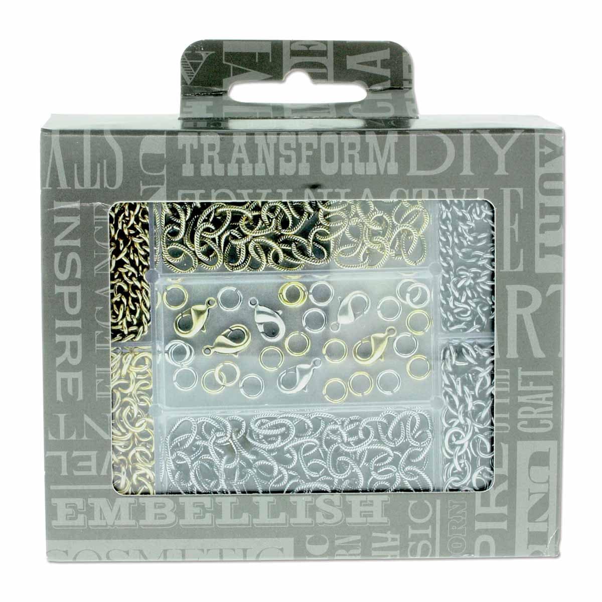 Beadsmith Anitique Gold & Silver Color Base Metal Chain Kit (6 Chains, 6 Clasps, 24 Jump Rings)