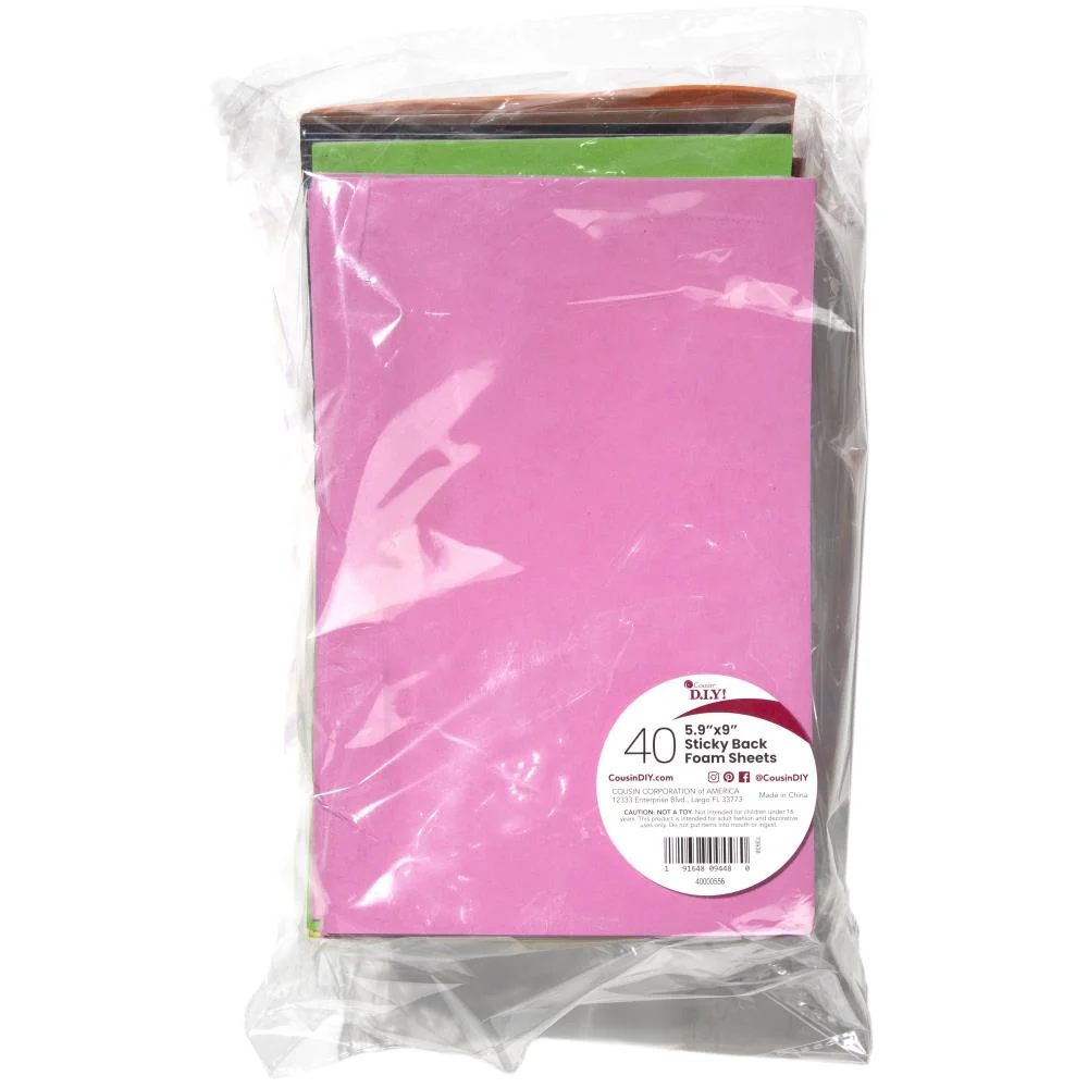 CousinDIY Sticky Back Foam Sheets Value Pack 6"X9" - Pack of 40 Assorted colors