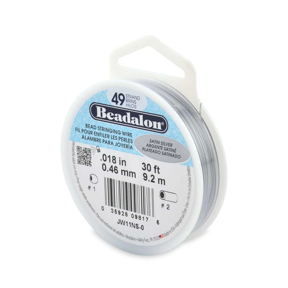 Beadalon 49 Strand .018 Bead Stringing Wire - Silver - 30 feet