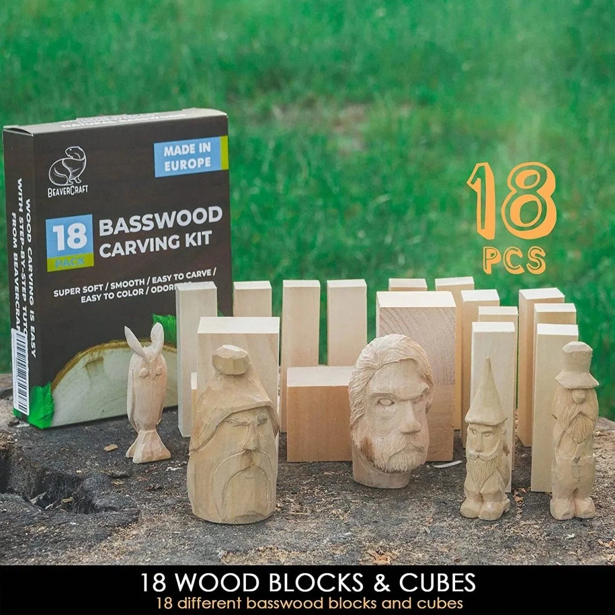 BeaverCraft - BW18 - Set of Basswood Carving Blocks 18pcs - Image 2