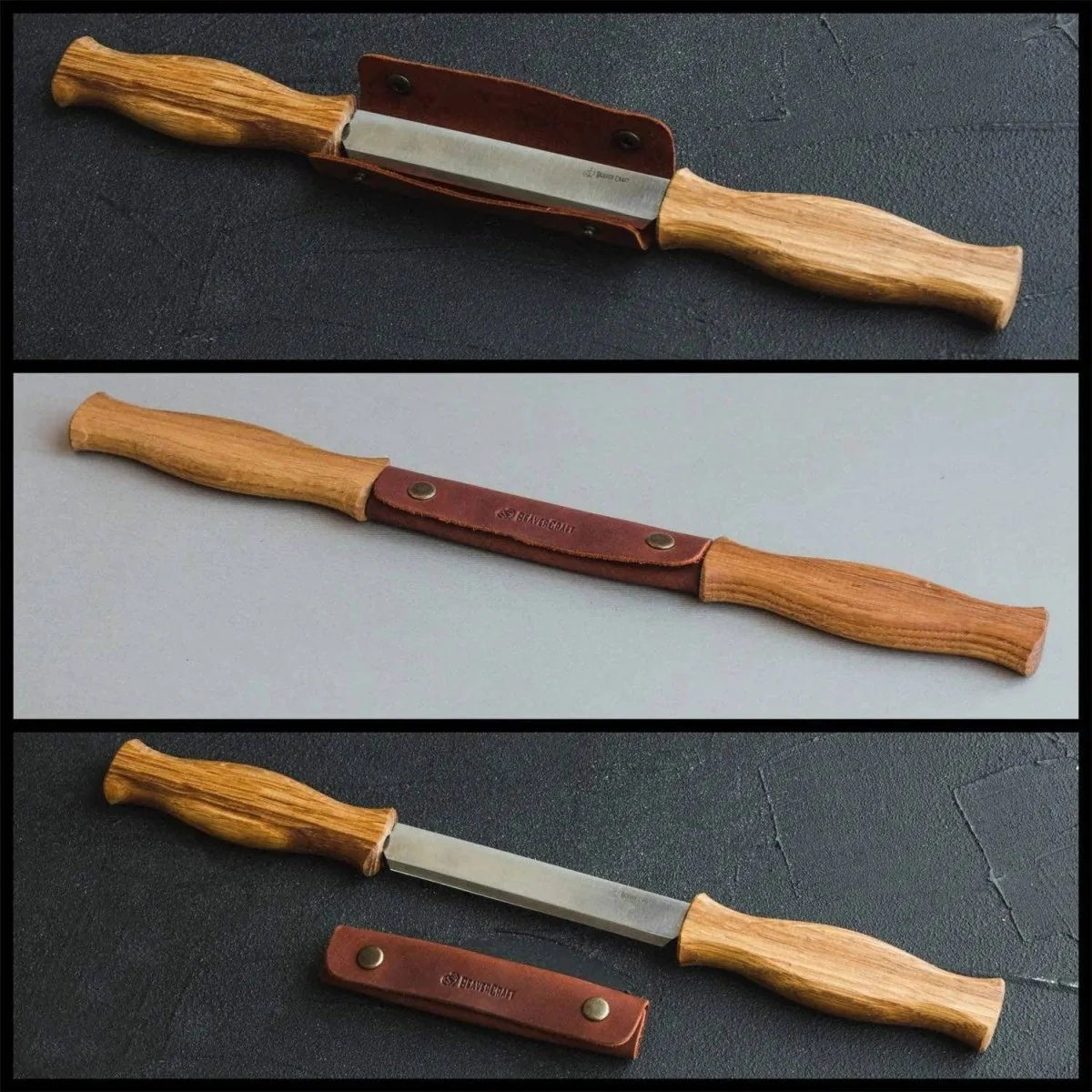 BeaverCraft - DK1S - Drawknife with Oak Handle in Leather Sheath - Image 3