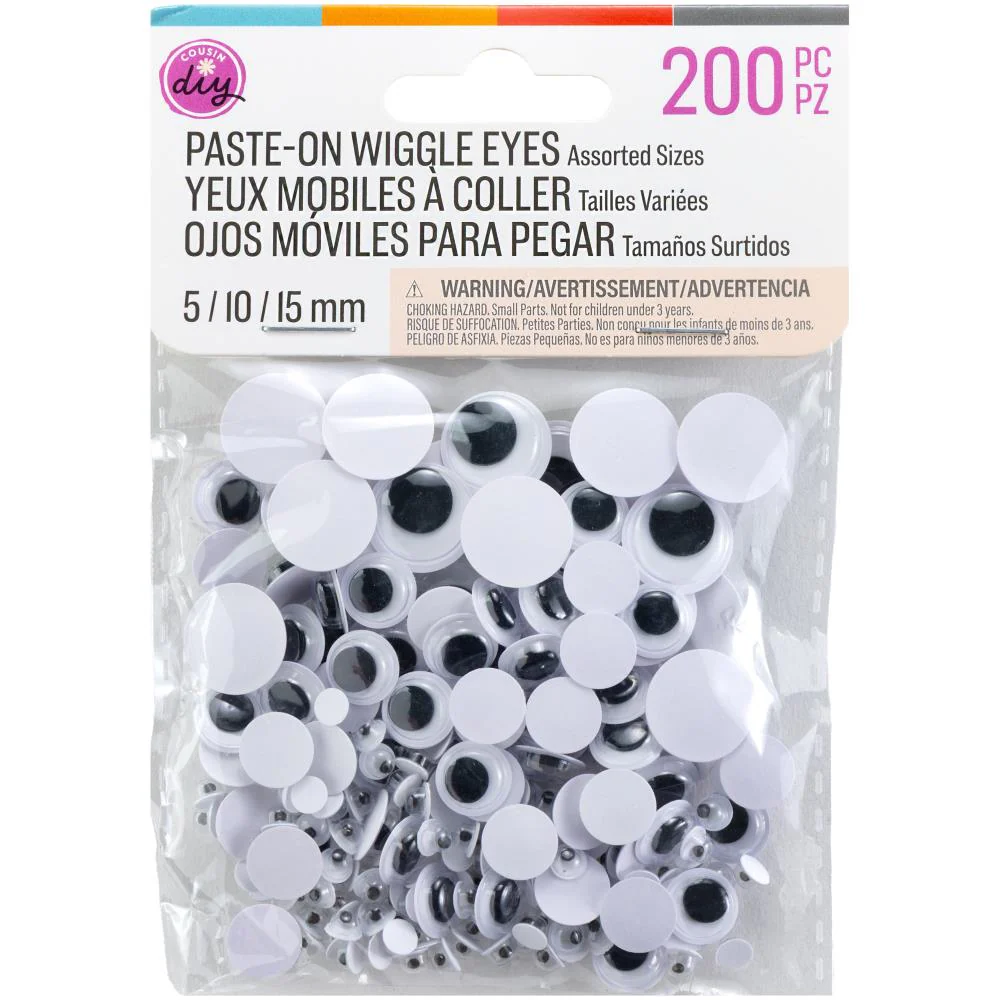 CousinDIY Paste-On Wiggle Eyes 5mm To 15mm - Pack of 200 assorted