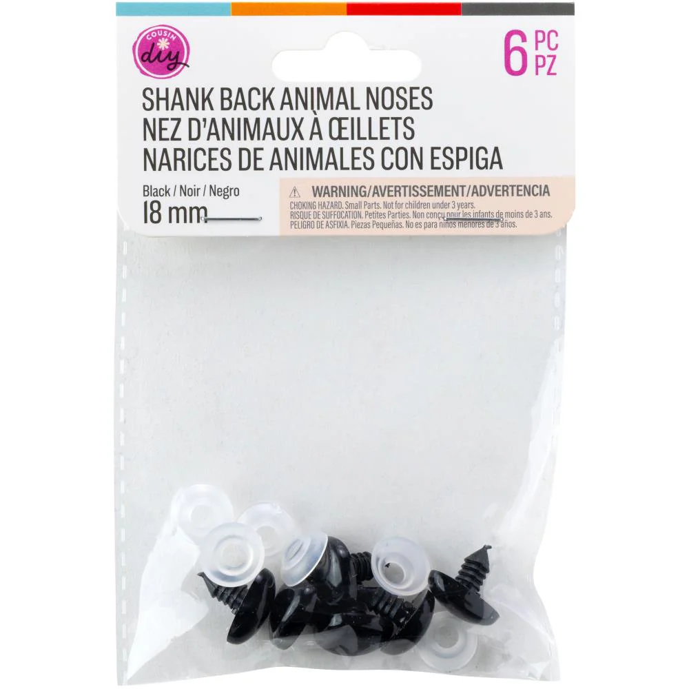 CousinDIY Shank Back Animal Noses Black 18mm - Pack of 6
