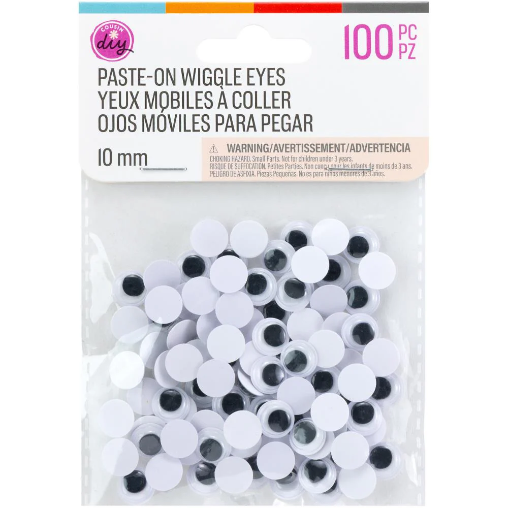 CousinDIY Paste-On Wiggle Eyes 10mm - Black - 100 Pack