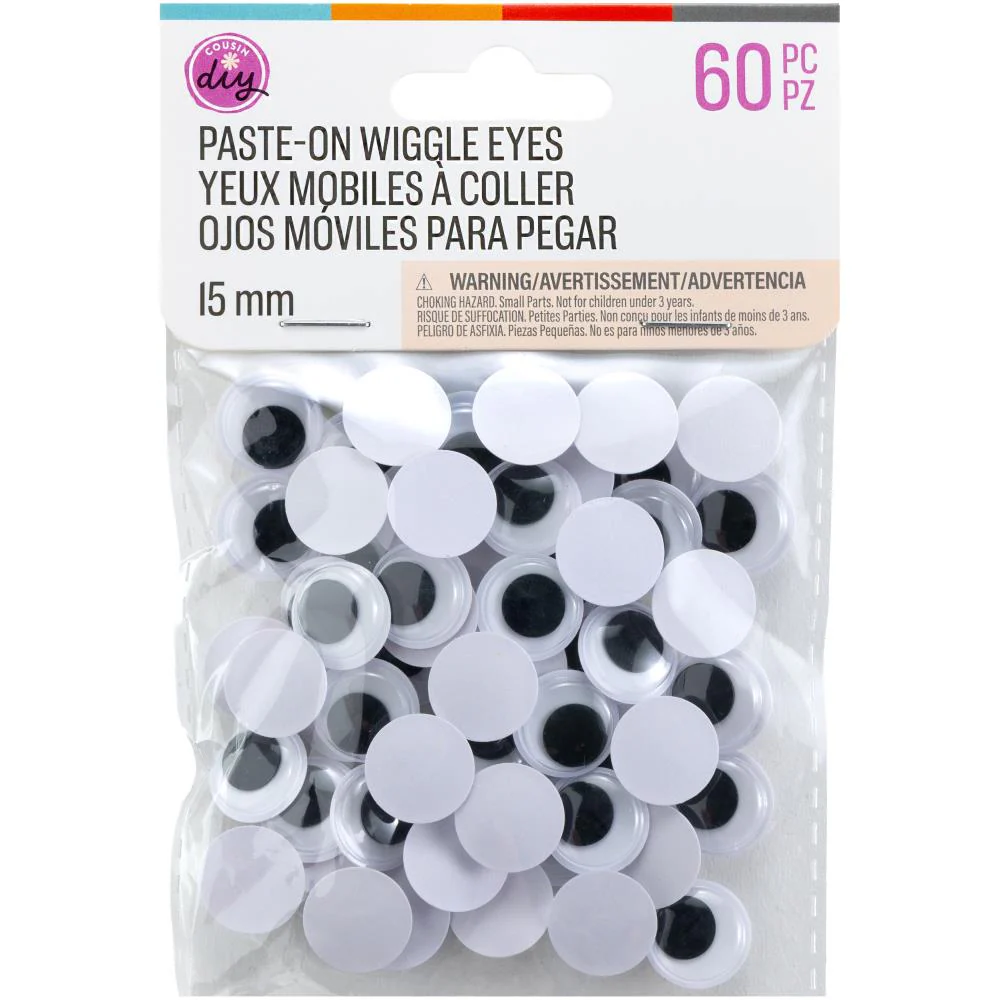 CousinDIY Paste-On Wiggle Eyes 15mm - Black - Pack of 60