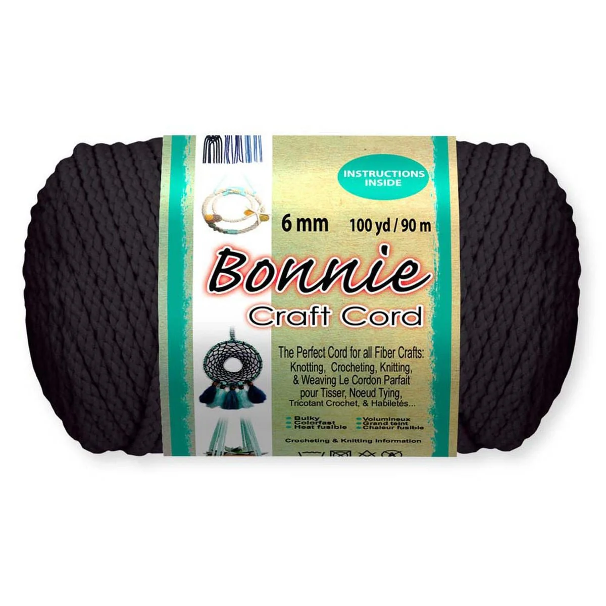 Bonnie Braid 6mm Braided Polypropylene Cord - 100 yards Black
