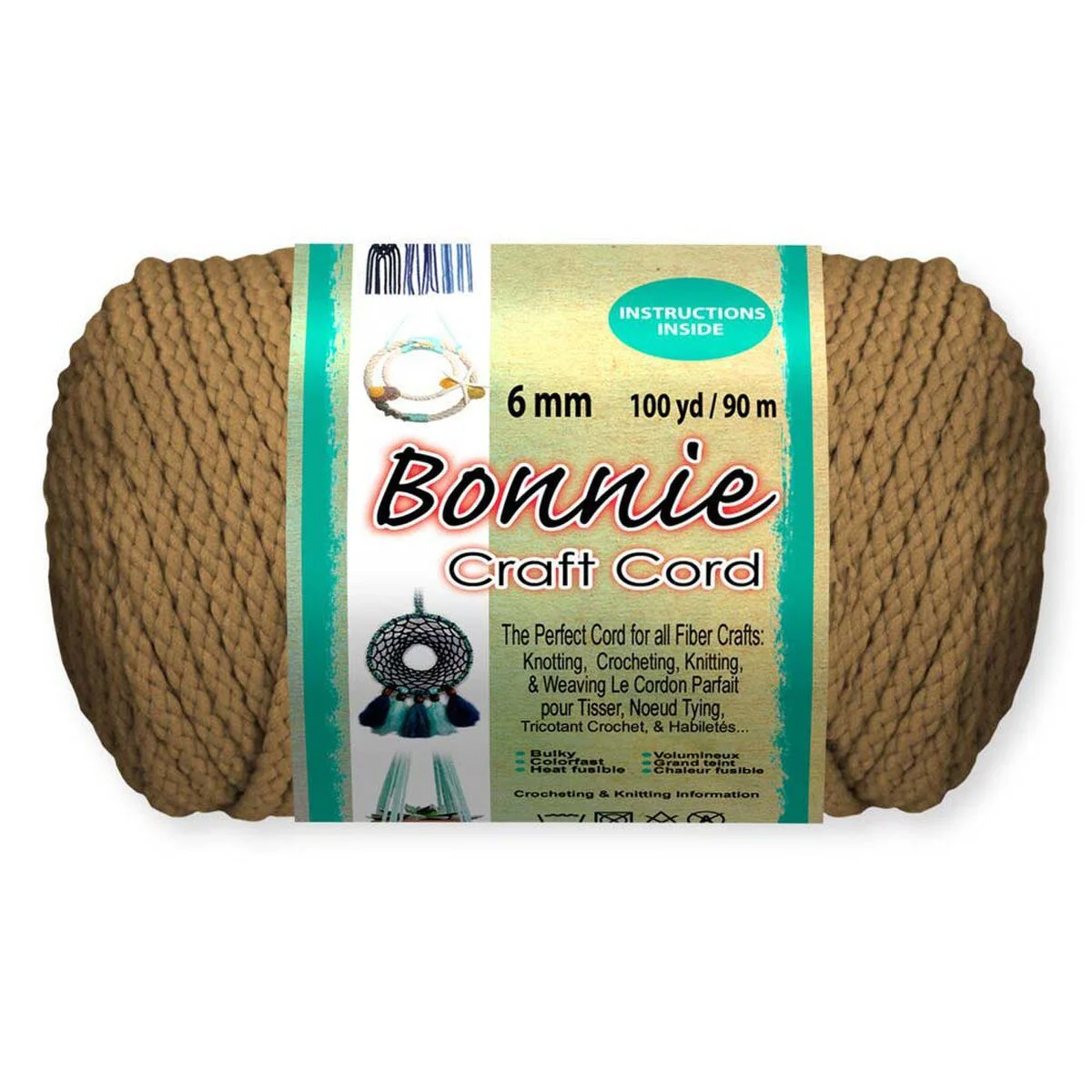 Bonnie Braid 6mm Braided Polypropylene Cord - 100 yards Tan