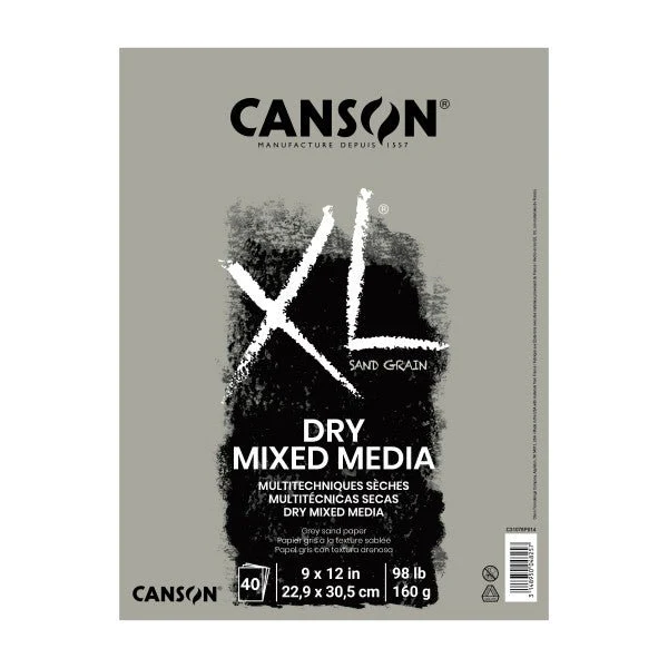 Canson XL Sand Grain Dry Mixed Media Pad 98 lb. (160gsm), Gray, 9" x 12", 40 Shts./Pad
