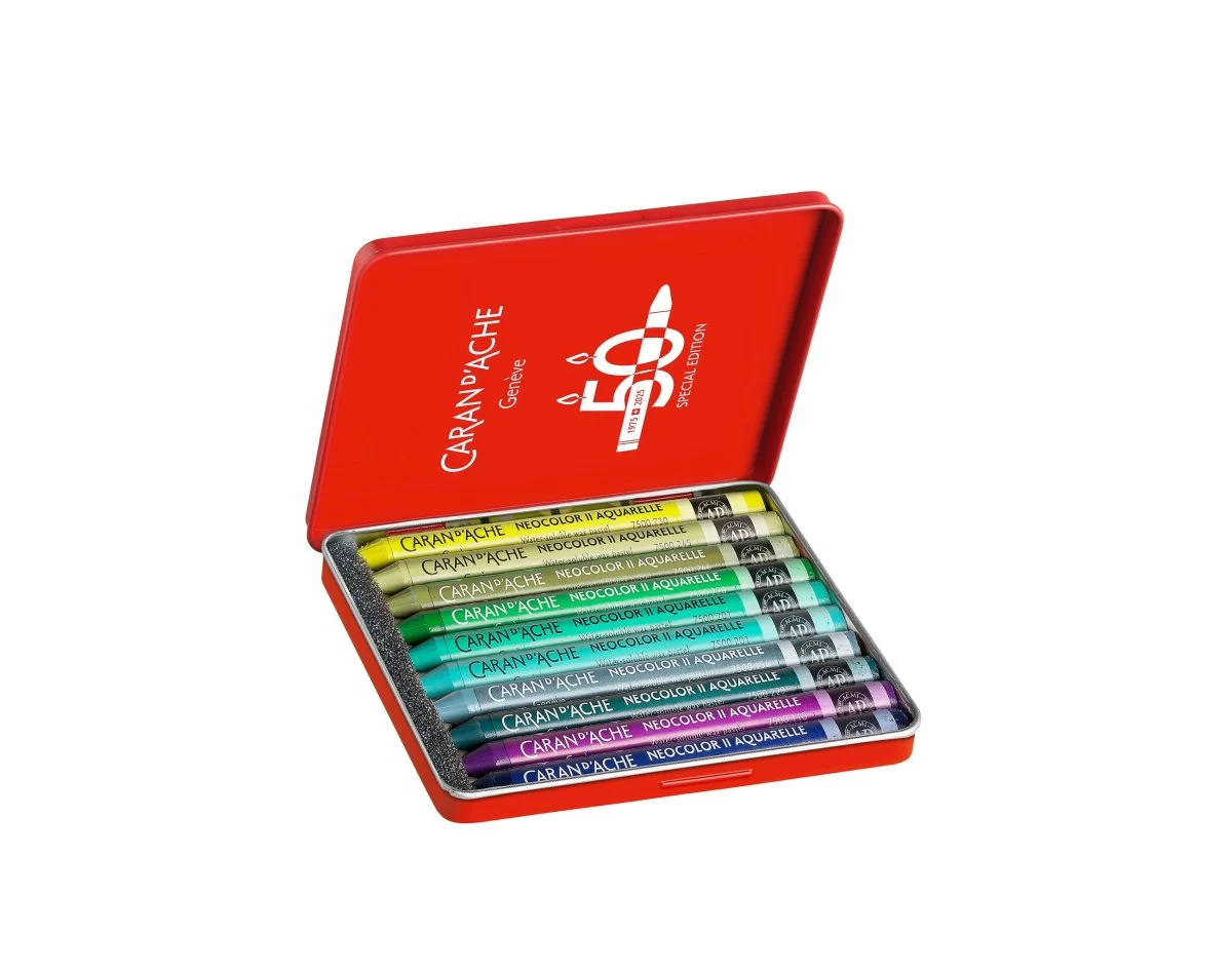 *Discontinued by manufacturer* Caran d'Ache Neocolor II Artists' Crayons 50th Anniversary set of 10 - Lush Special Edition - Image 2