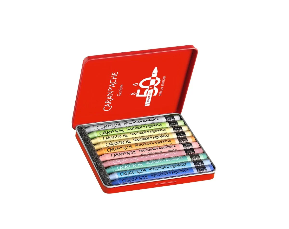 *Discontinued by manufacturer* Caran d'Ache Neocolor II Artists' Crayons 50th Anniversary set of 10 - Pastel Special Edition - Image 2