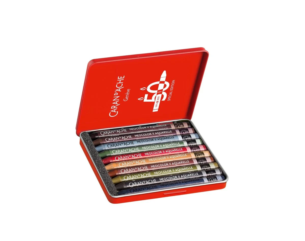*Discontinued by manufacturer* Caran d'Ache Neocolor II Artists' Crayons 50th Anniversary set of 10 - Dark Special Edition - Image 2