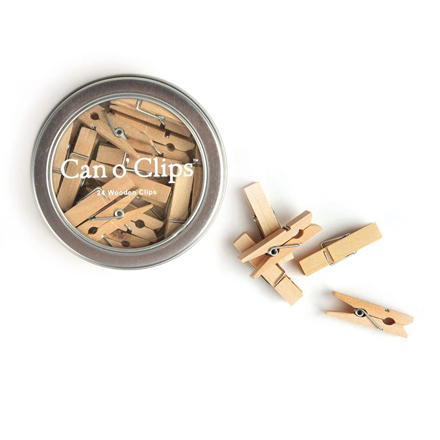 Cavallini & Co. Can o Clips - 24 Mini Wooden Cloths Pins in Metal Tin