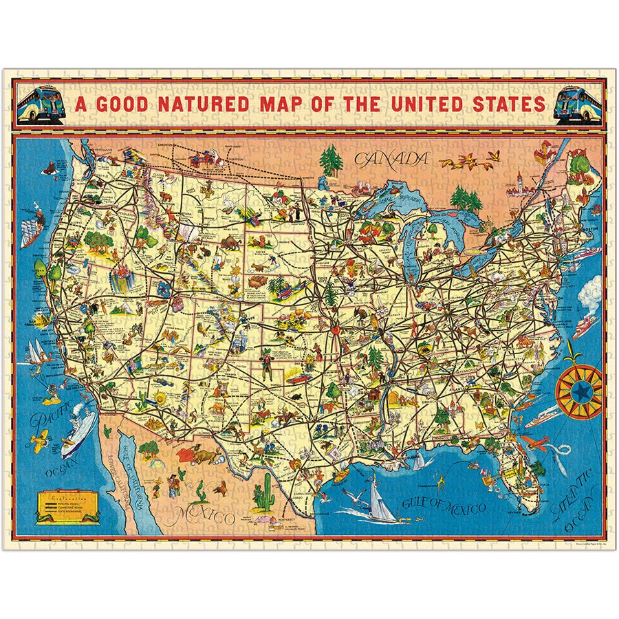 Cavallini & Co. Vintage Inspired 1000 Piece Puzzle - Map Of The US - Image 2