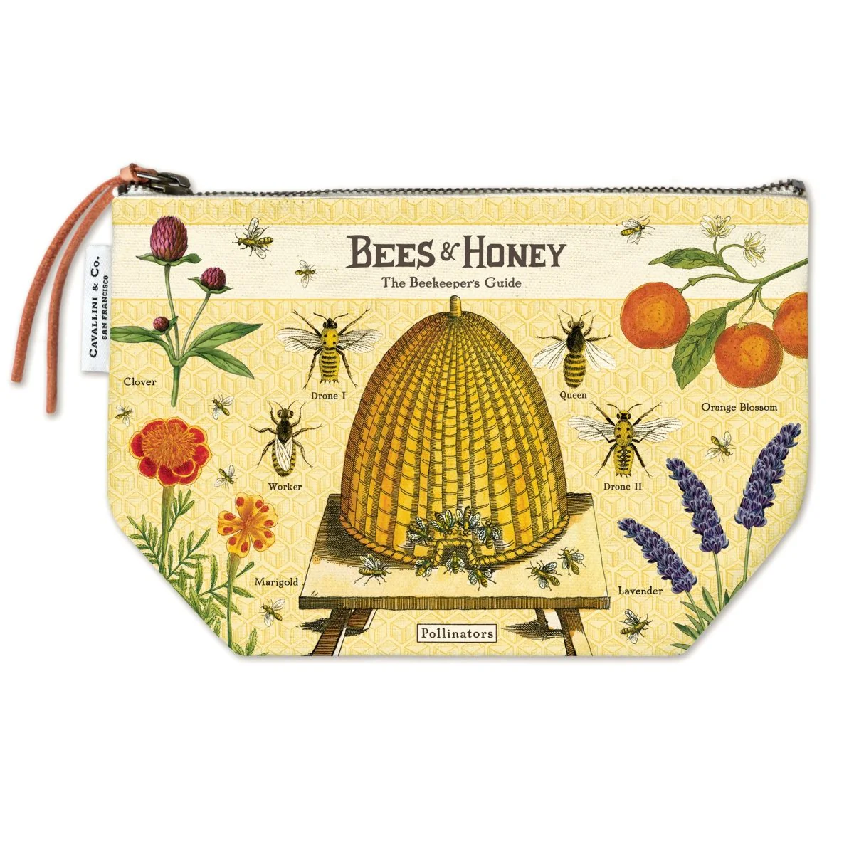 Cavallini & Co. Vintage Inspired Pouch 6 x 8.75 inch - Bees & Honey