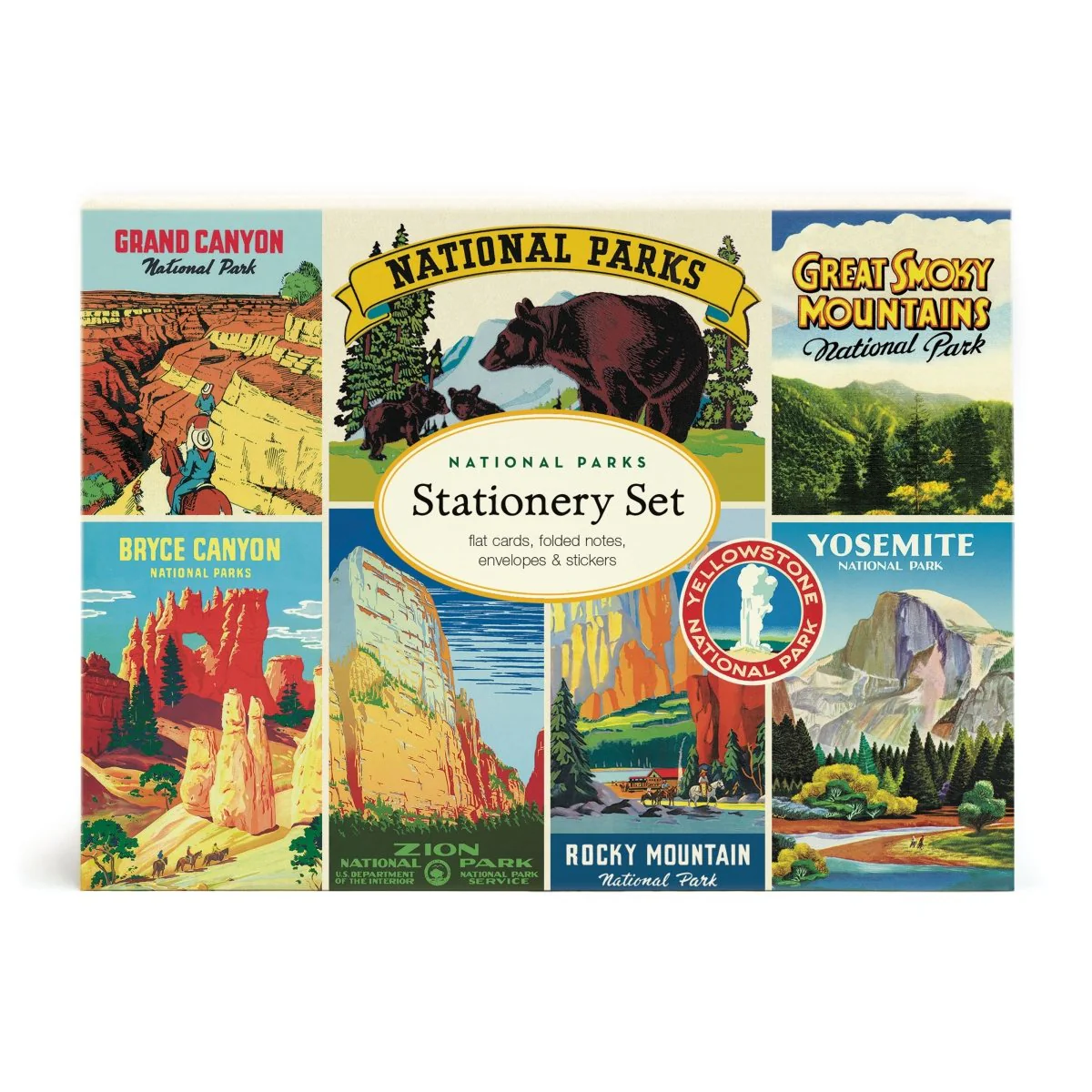 Cavallini & Co. Vintage Inspired Stationary Set (8 folded cards, 8 flat cards, 16 envelopes & 4 sheets of stickers) - National Parks
