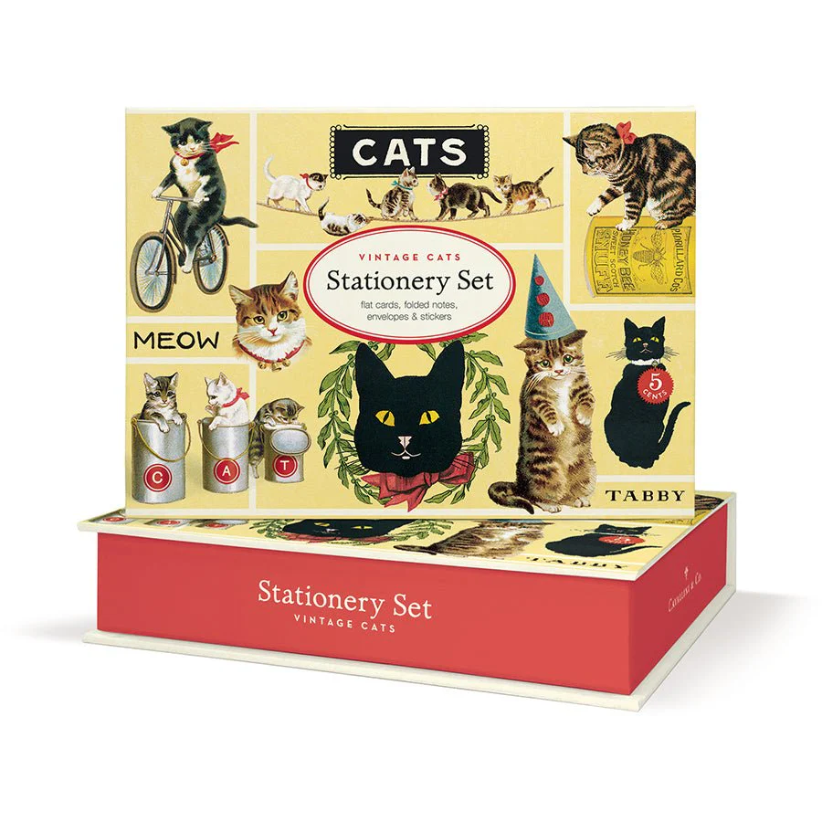 Cavallini & Co. Vintage Inspired Stationary Set (8 folded cards, 8 flat cards, 16 envelopes & 4 sheets of stickers) - Vintage Cats
