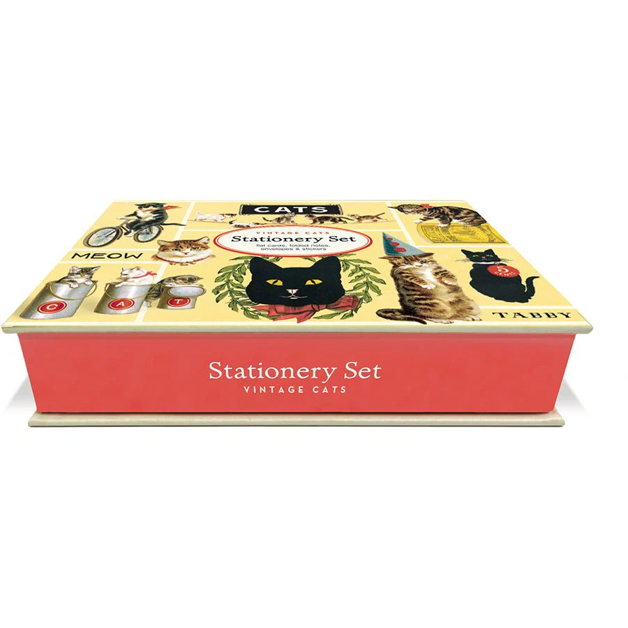 Cavallini & Co. Vintage Inspired Stationary Set (8 folded cards, 8 flat cards, 16 envelopes & 4 sheets of stickers) - Vintage Cats - Image 3