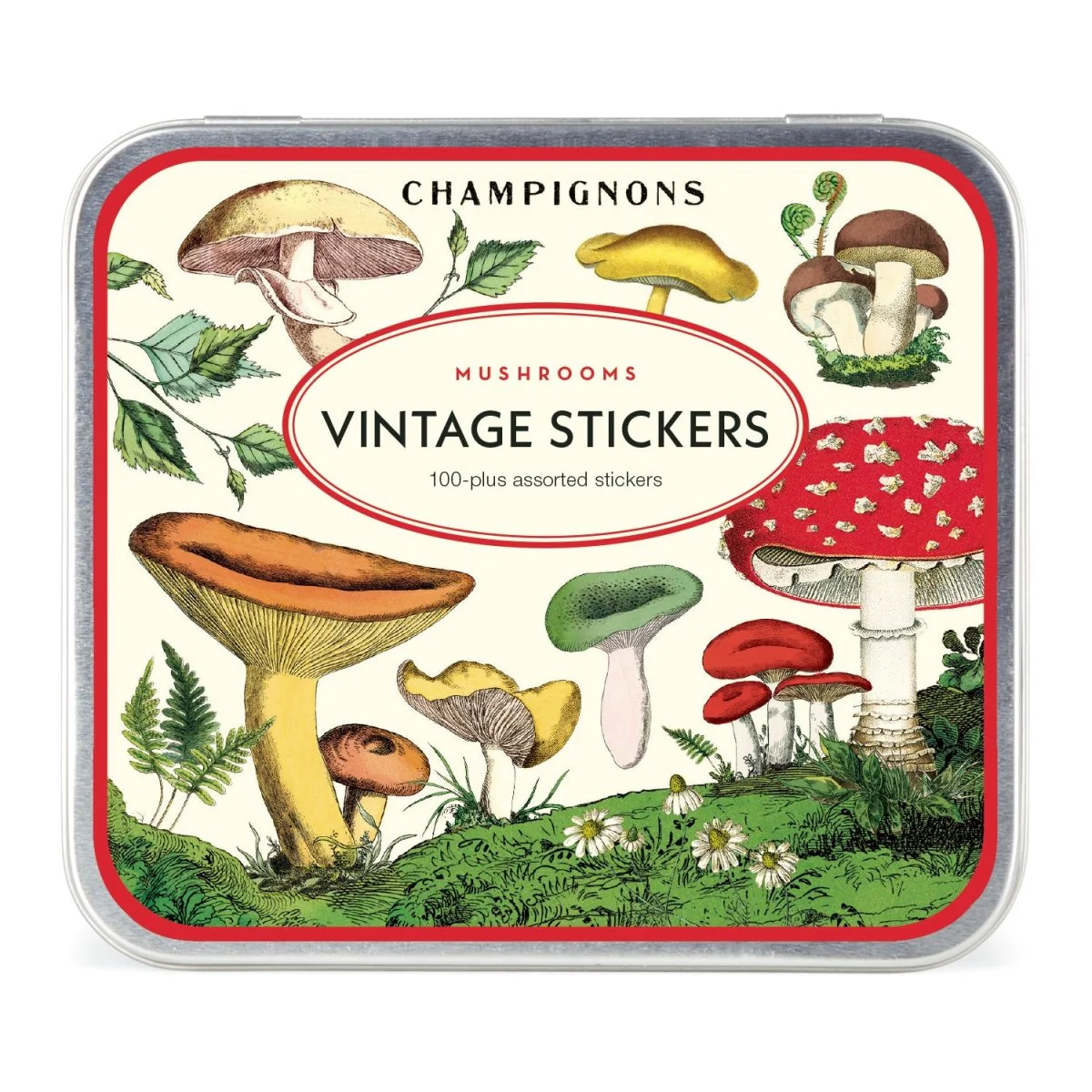 Cavallini & Co. Vintage Inspired Stickers - 24 sheets (at least 100 stickers) in a Metal Tin - Mushrooms