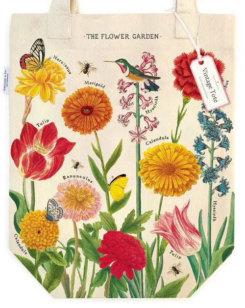 Cavallini & Co. Vintage Inspired Tote Bag  - 13" x 16" (33 cm x 40.5 cm) - Flower Garden