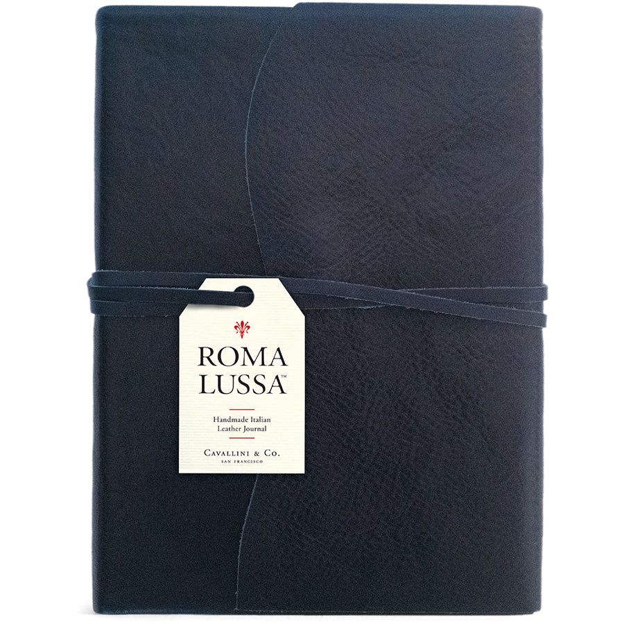 Cavallini Roma Lussa Handmade Italian Leather Journal - 416 Cream Unlined Pages - 5" X 7" - Blue - Image 2