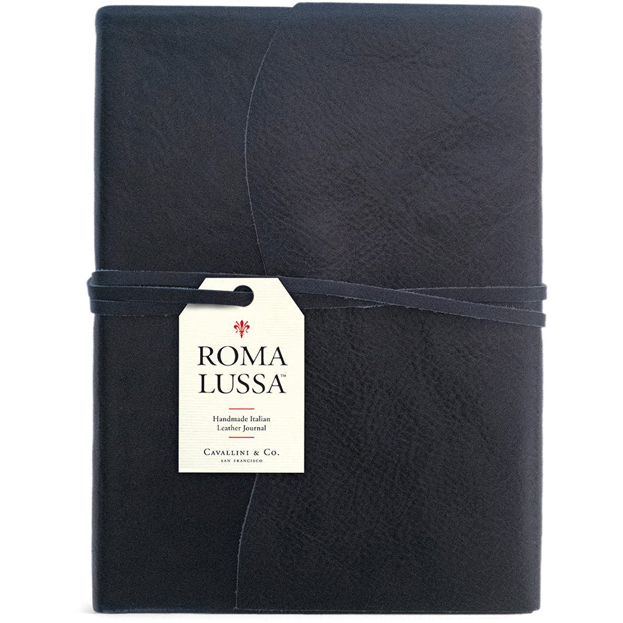Cavallini Roma Lussa Handmade Italian Leather Journal - 416 Cream Unlined Pages - 6" X 8" - Blue - Image 2