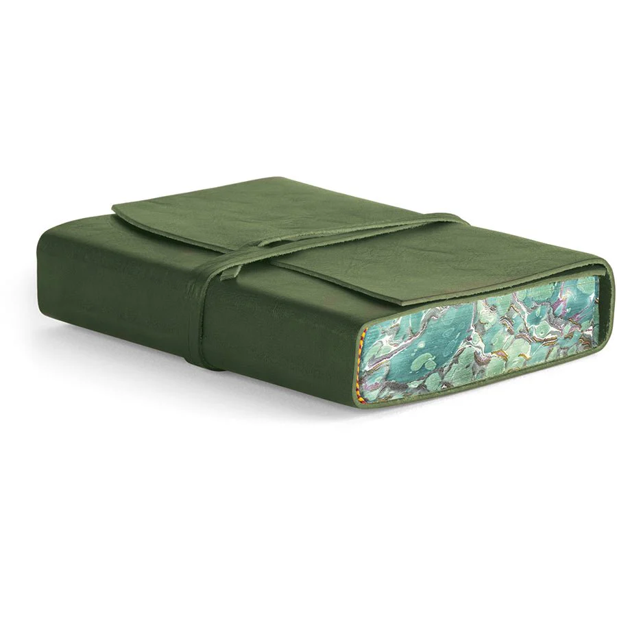 Cavallini Roma Lussa Handmade Italian Leather Journal - 416 Cream Unlined Pages - 6" X 8" - Green